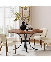 Tribesigns 47" Round Dining Table for 4-6 People, Rustic Dinner with Wooden Texture Surface & Pedestal, Kitchen Room, Liv