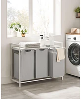 Slickblue Rustic Laundry Hamper with Top Shelf, Pull-Out Bags & Metal Frame, 2 Removable Oxford Fabric Baskets