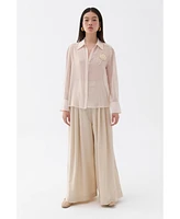 Nocturne Women's Sheer Floral-Embroidered Shirt
