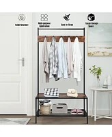 Costway 3 in 1 Industrial Coat Rack Shoe Bench Hall Tree Entryway Storage Shelf w/ Hooks