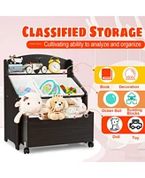 Costway Kids Wooden Toy Storage Unit Organizer w/Rolling Box & Plastic Bins
