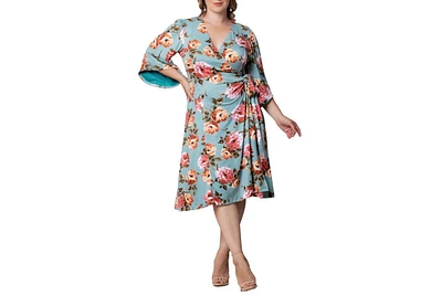 Kiyonna Plus Gemini Wrap Dress with Contrast Lined Sleeves