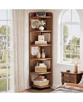 Tribesigns 6-Tier Corner Shelf Stand, 71-Inch Rustic Tall Corner Bookshelf, Narrow Corner Bookcase with Storage Rack, Corner Plant Stand Display Shelf