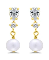 Macy's Freshwater Cultured Pearl Drop Cubic Zirconia Post Earrings