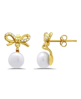 Macy's Freshwater Cultured Pearl Cubic Zirconia Bow Post Earrings