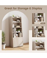 Gouun 6-Tier Bookcase Freestanding Ladder Bookshelf with 2 Adjustable Shelves and Flip Up Door