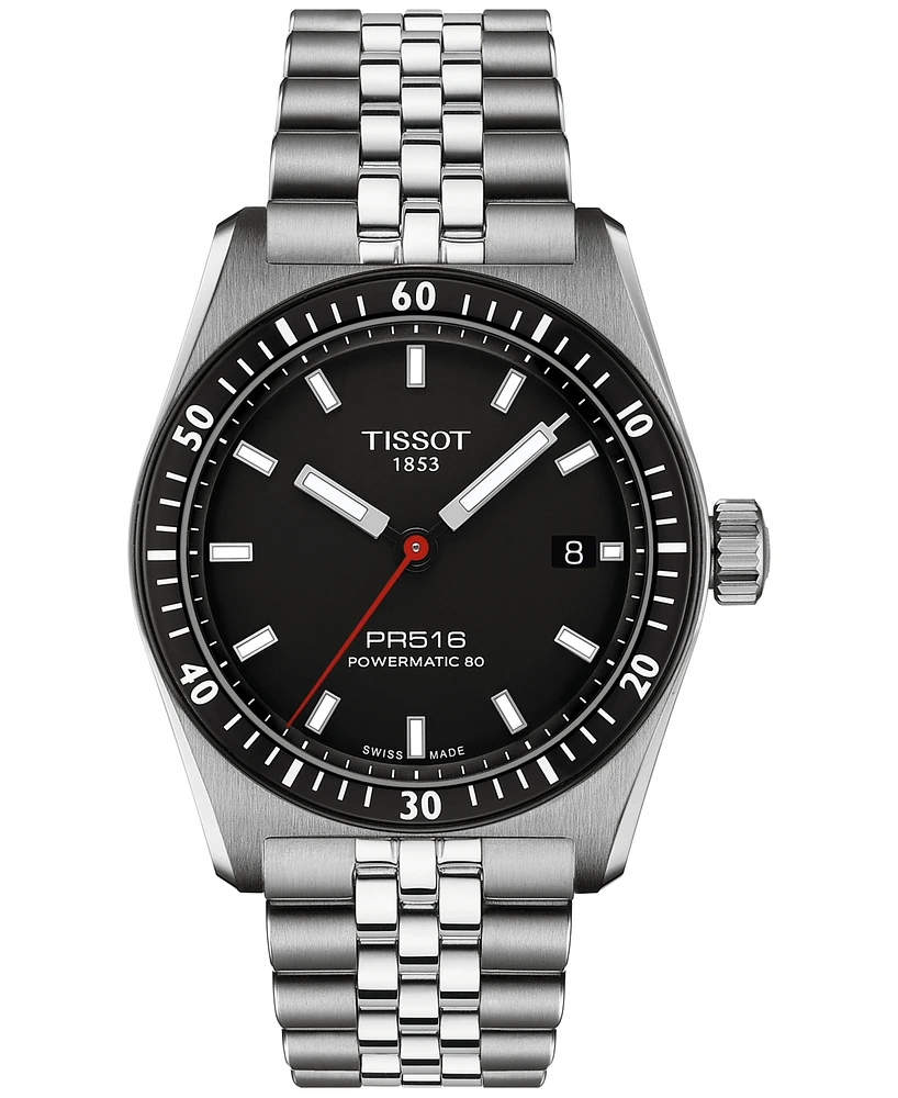 Tissot Men's Swiss Automatic PR516 Powermatic 80 Stainless Steel Bracelet Watch 38mm