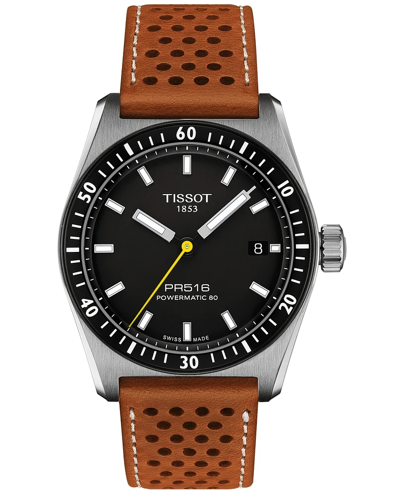 Tissot Men's Swiss Automatic PR516 Powermatic 80 Perforated Leather Strap Watch 38mm