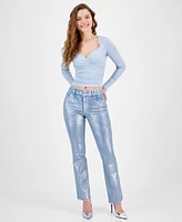 Guess Women's Dory Signature Foil Straight-Leg Jeans