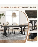 Tribesigns Farmhouse Dining Table for 6 People, 70.8-Inch Rectangular Wood Table, Rustic Kitchen with Heavy Duty Metal Legs Ro