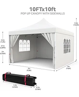 gaomon 10x10FT Patio Pop Up Canopy Tent, Canopy Tent with 4 Sidewalls, Commercial Instant Canopies with Wheeled Bag, 4 Sandbags, One Push Tent for Out