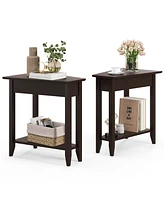 Gouun 2-Tier Wedge Narrow End Table with Storage Shelf and Solid Wood Legs