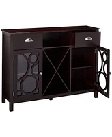 Kings Brand Furniture Jamestown Wood Buffet Server Storage Sideboard Wine Cabinet, Cherry