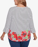 Ruby Rd. Plus Poppy Embroidered Stripe Knit Top