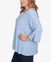Ruby Rd. Plus Size Ribbon Stripe Laced Sleeve Top