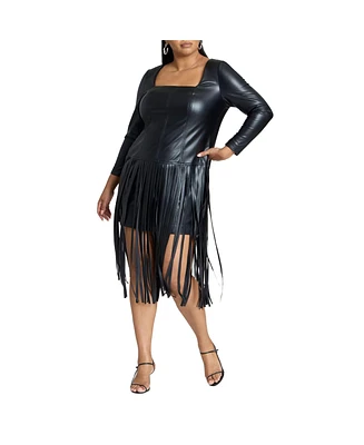 Eloquii Women's Plus Fringe Faux Leather Dress