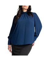 Eloquii Plus Shirred Mock Neck Blouse