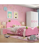 Gouun Kids Children Upholstered Berry Pattern Toddler Bed