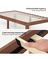 Gouun 14 Inch Twin Size Rubber Wood Platform Bed Frame with Wood Slat Support