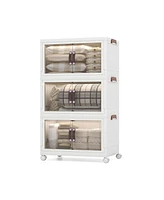 Gouun 3-Tier Stackable Storage Boxes Bins with Magnetic Doors and Lockable Casters