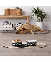 Bone Dry Lattice Paw Print Pet Bowl Set/2