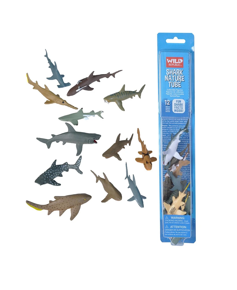 Wild Republic Nature Tube Shark Figurines, 12 Pieces