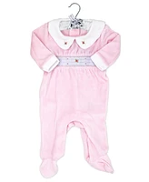 Rock-a-Bye Baby Boutique Girls Luxury Smocked Velour Footed Coverall