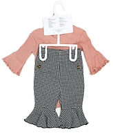 Baby Mode Girls Houndstooth Ponte Bell Pant, Bodysuit and Headband, 3-Piece Set