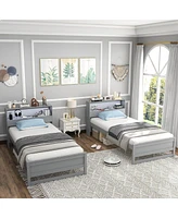 Gouun Twin Size Bed Frame with Storage Headboard and Charging Station