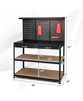 Gouun 48 Inch Workbench with Pegboard and Drawers