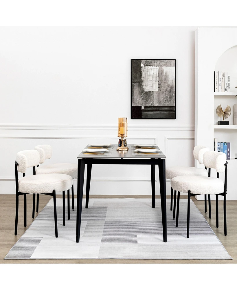 Dyhome Modern Accent Chair, Upholstered Dining Chairs Set Of 4, Short Plush Fabric, Armless Chair With Backrest, Sherpa For Room,