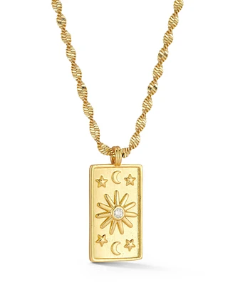 Rachel Zoe Gold Plated Cz Celestial Tag Pendant Necklace