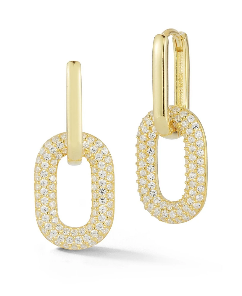 Rachel Zoe 14K Gold Plated Sterling Silver Pave Paperclip Drop Link Earrings