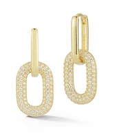 Rachel Zoe 14K Gold Plated Sterling Silver Pave Paperclip Drop Link Earrings