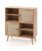 Gouun Rattan Buffet Cabinet with 2 Doors and 2 Cubbies