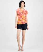 I.n.c. International Concepts Women's Scoop-Neck Ruched Mesh Top, Exclusively at Macys