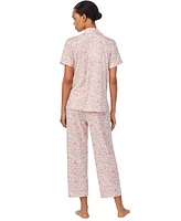 Lauren Ralph Lauren Petite 2-Pc. Short-Sleeve Notch-Collar Cropped-Pant Pajama Set