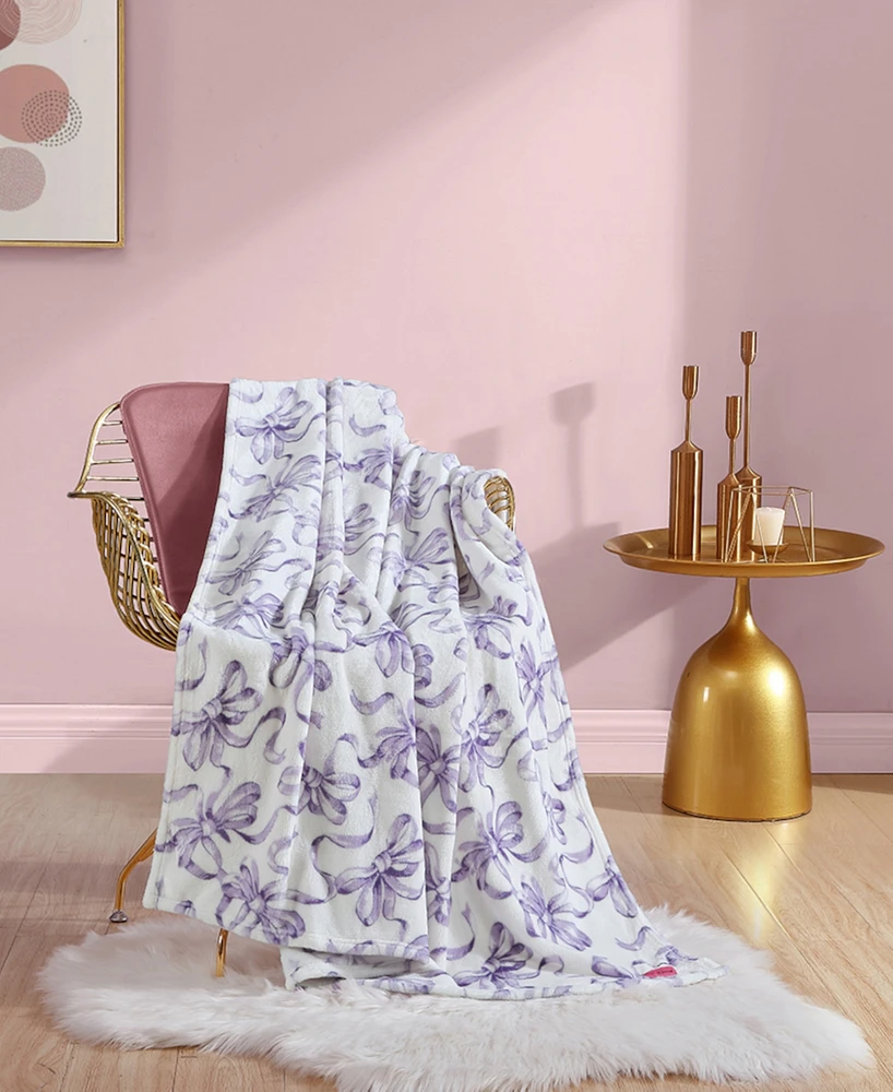 Betsey Johnson Ballet Bows Ultra Soft Plush Fleece Throw, 70" X 50"