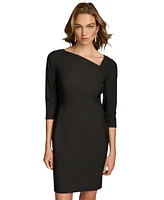 Donna Karan New York Women's Asymmetric-Neck Elbow-Sleeve Dress