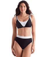 Mimi Flamingo Womens Drift Two Tone Bralette Bikini Top High Waist Bottoms