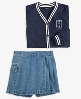 Tommy Hilfiger Big Girls Long Sleeve Varsity Cardigan Denim Wrap Cargo Skort