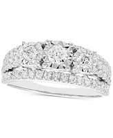 Diamond Three Stone Three Row Engagement Ring (1 ct. t.w.) in 14k White Gold