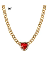 Jessica Simpson Gold-Tone Chain Necklace with Red Heart Gemstone