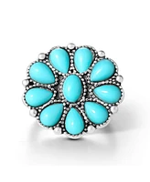 Jessica Simpson Silver-Tone Floral Turquoise Petite Cluster Ring