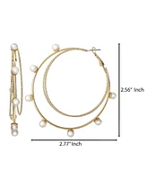 Jessica Simpson Gold-Tone Double Hoop Earrings with Faux Pearl Accents – Elegant and Trendy