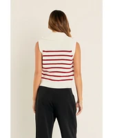 English Factory Women's Stripe Half Zip Up Sleeveless Knit Top