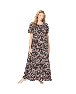 Dreams & Co. Plus Long Floral Print Cotton Gown