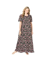 Dreams & Co. Women's Plus Long Floral Print Cotton Gown