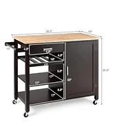Gouun Kitchen Island Cart Rolling Serving Cart Wood Trolley