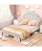 Gouun Upholstered Led Bed Frame with Adjustable Flower Headboard and Metal Support Feet-Full Size